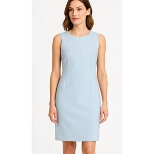 Brooks Brothers Light Blue Sheath Dress Size 6 Beaded Embroidered Detail NWT